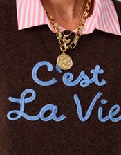 Accessorize x Good Manners C'est La Vie Jumper, Brown (CHOCOLATE), large