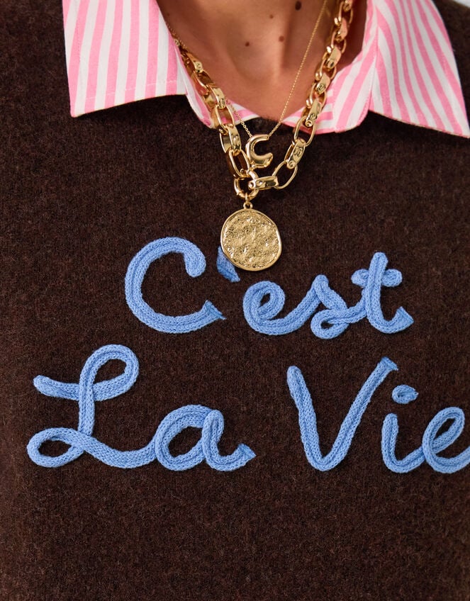 Accessorize x Good Manners C'est La Vie Jumper, Brown (CHOCOLATE), large