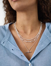 3-Pack T-Bar Pendant Chain Necklaces, Silver (SILVER), large