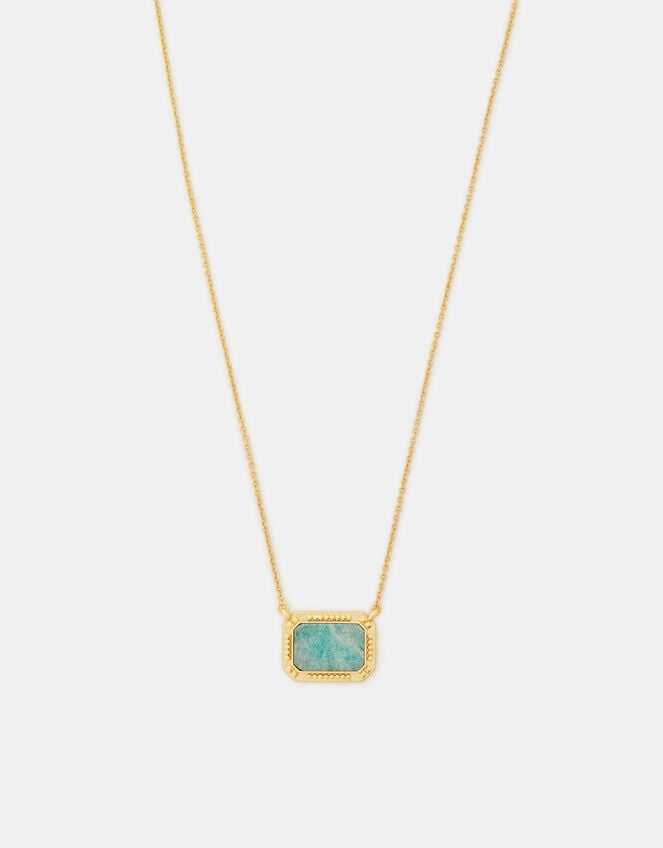 14ct Gold-Plated Amazonite Slice Pendant Necklace, , large