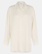 Long Sleeve Stripe Beach Cover Up Shirt, Ivory (IVORY), large