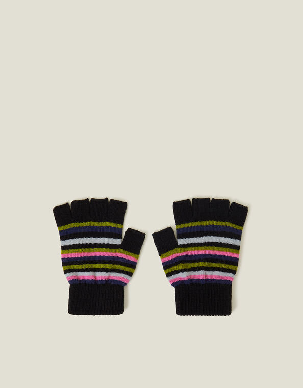 Stripe Fingerless Gloves, Black (BLACK), large