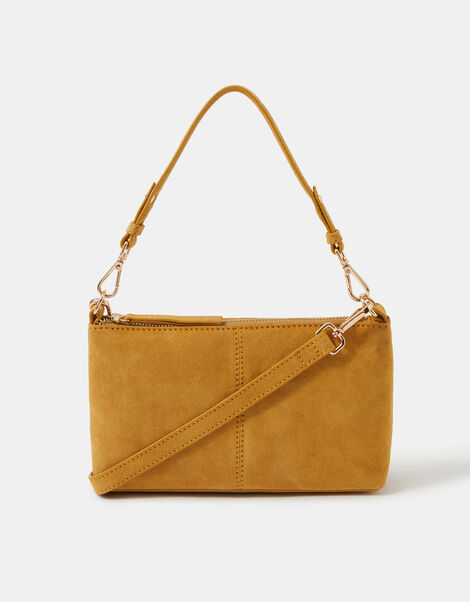 Leather Crossbody Handbag, Yellow (OCHRE), large