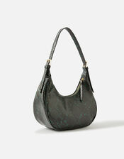 Faux Snake Padlock Shoulder Bag, Green (GREEN), large