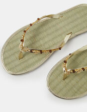Coin Embellished Seagrass Flip Flops, Gold (GOLD), large