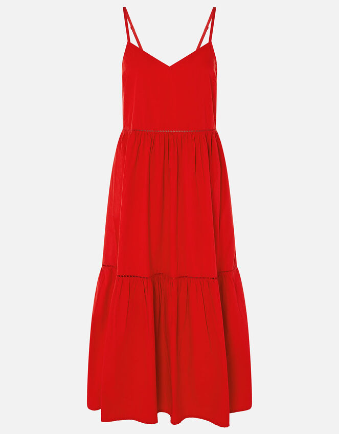 Tiered Maxi Dress in Organic Cotton, Red (RED), large