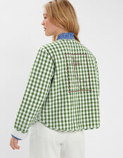 Cherry Gingham Quilted Jacket, Green (GREEN), large