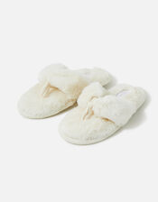 Faux Fur Toe Thong Slippers, Ivory (IVORY), large