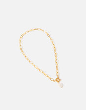 Gold-Plated Chain and Pearl Collar Necklace, , large