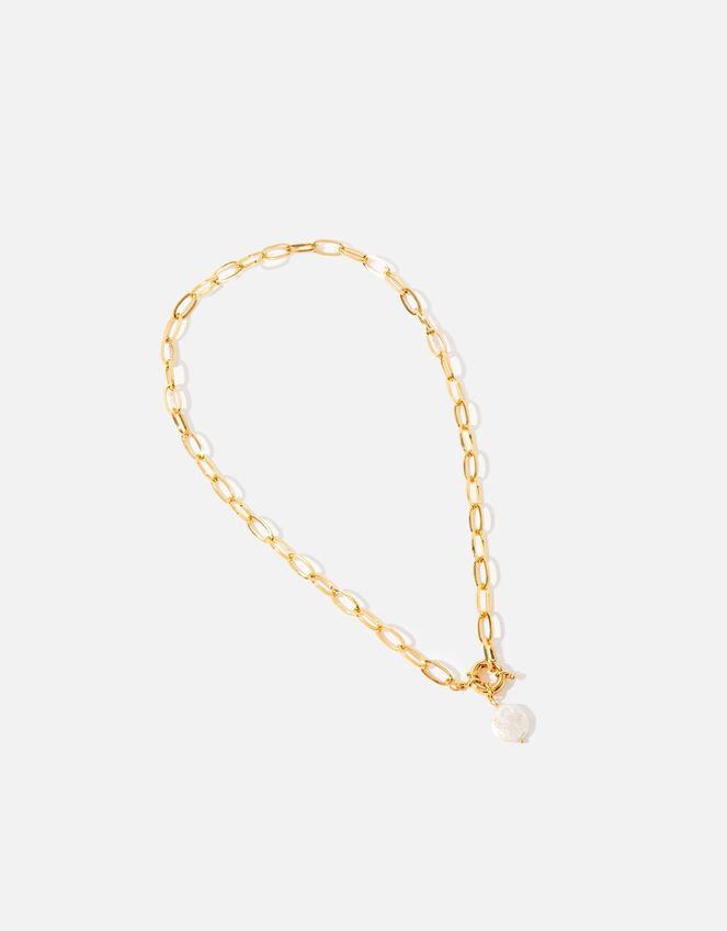 Gold-Plated Chain and Pearl Collar Necklace, , large