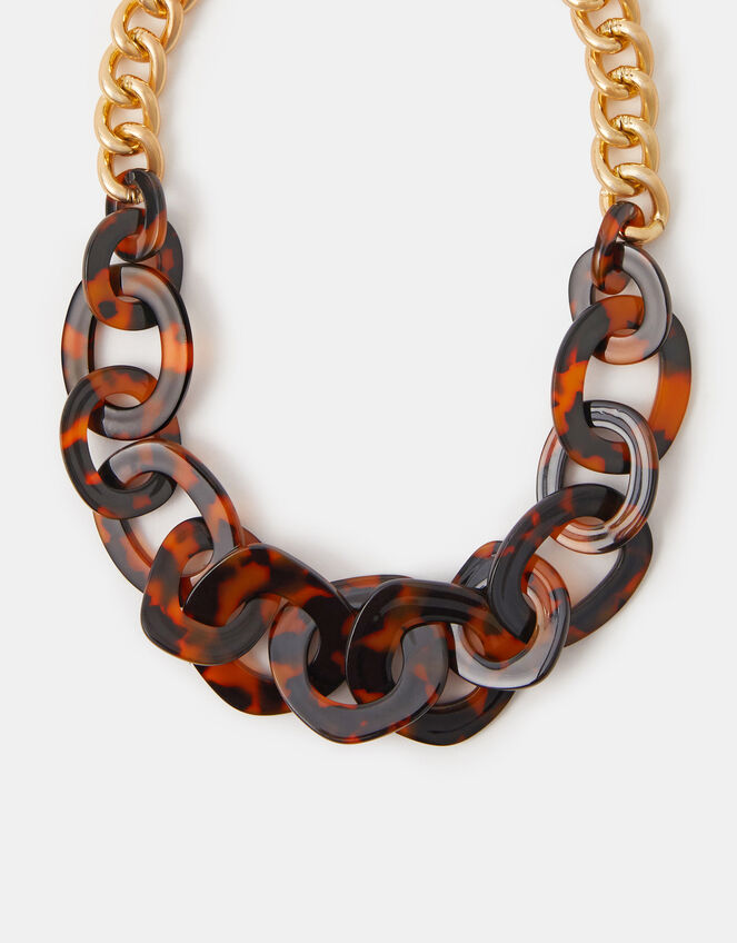 Statement Tortoise Shell Link Chain Necklace, , large
