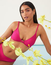 Crinkle Plunge Bikini Top with Recycled Polyester, Pink (PINK), large