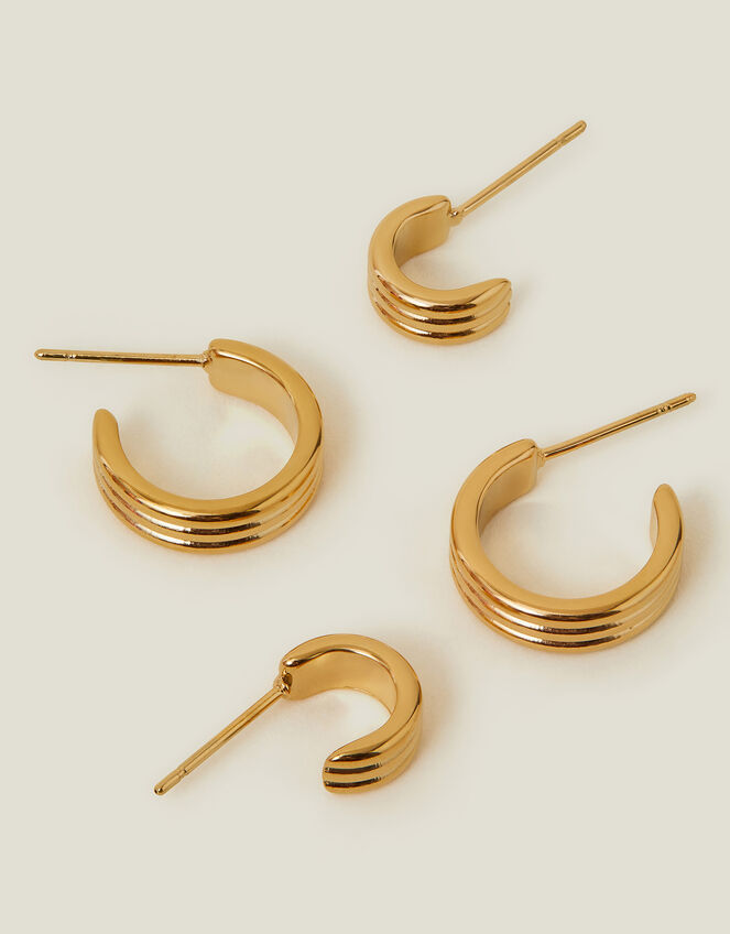 2-Pack 14ct Gold-Plated Stainless Steel Huggie Hoops, , large