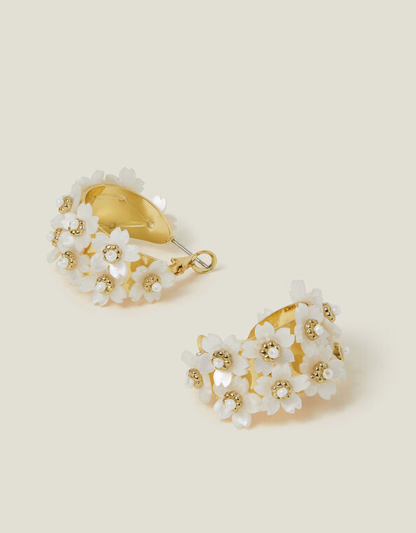 Flower Pearl Hoop Earrings, , large