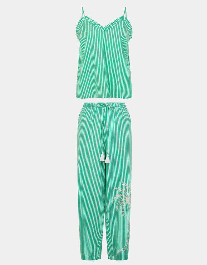 Embroidered Stripe Long Pyjamas Set, Green (GREEN), large
