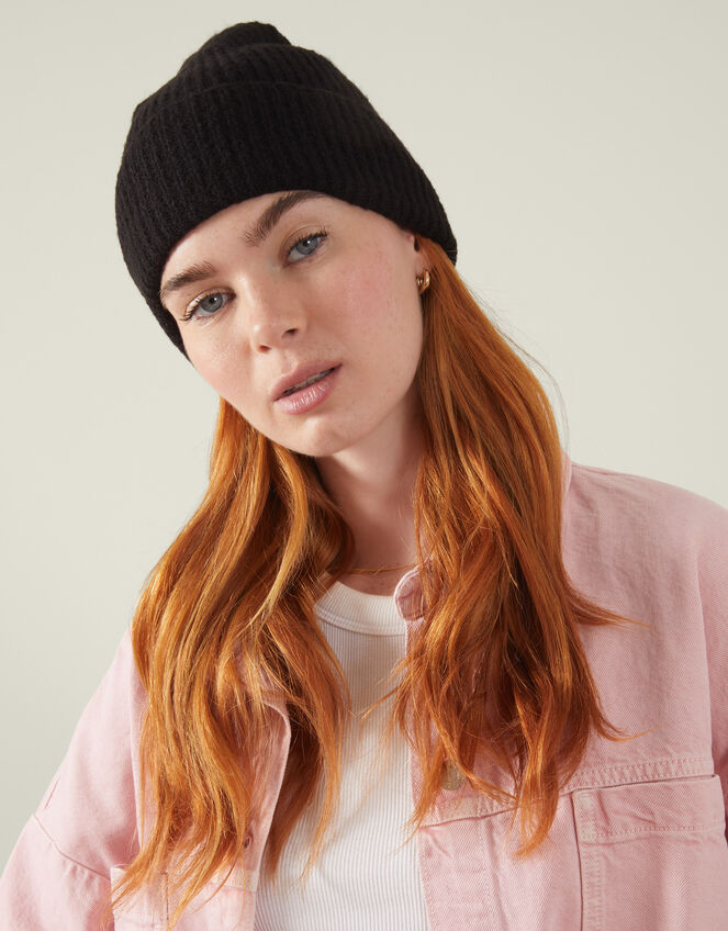 Soho Knit Beanie Hat, Black (BLACK), large