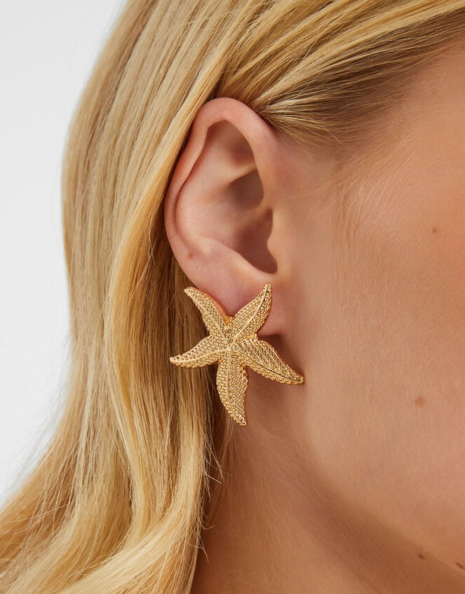 Statement Starfish Stud Earrings, , large