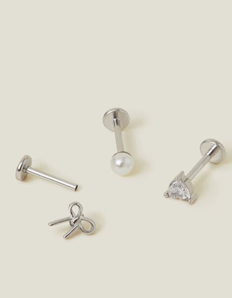 3-Pack Platinum-Plated Surgical Steel Flatback Stud Earrings, , large