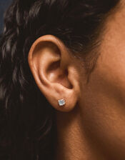 Sterling Silver-Plated Blue Quartz Stud Earrings , , large
