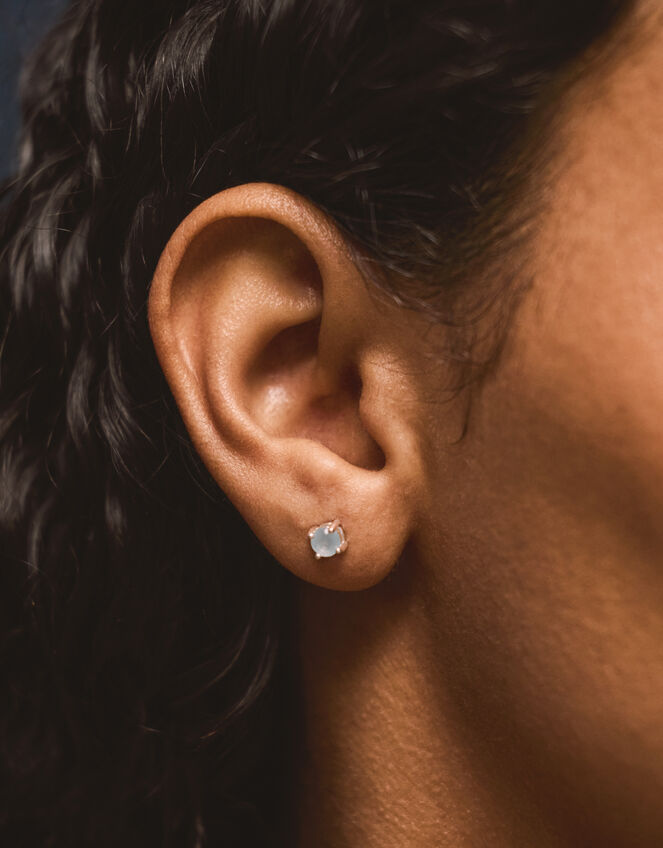 Sterling Silver-Plated Blue Quartz Stud Earrings , , large