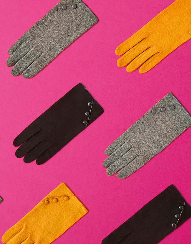 Button Cuff Gloves in Wool Blend, Grey (GREY), large