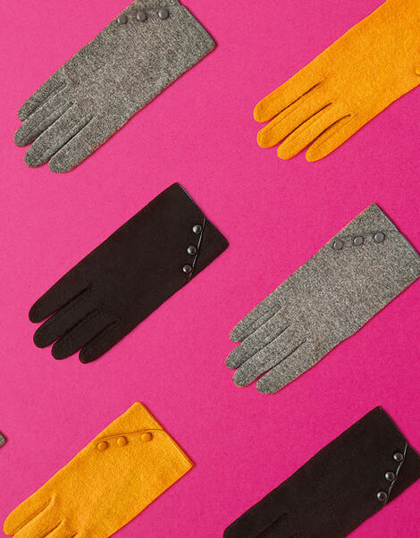 Button Cuff Gloves in Wool Blend Grey, Grey (GREY), large