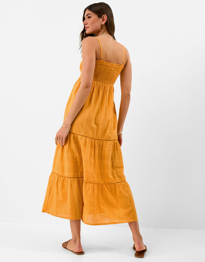 Shimmer Smocked Midi Dress, Gold (GOLD), large