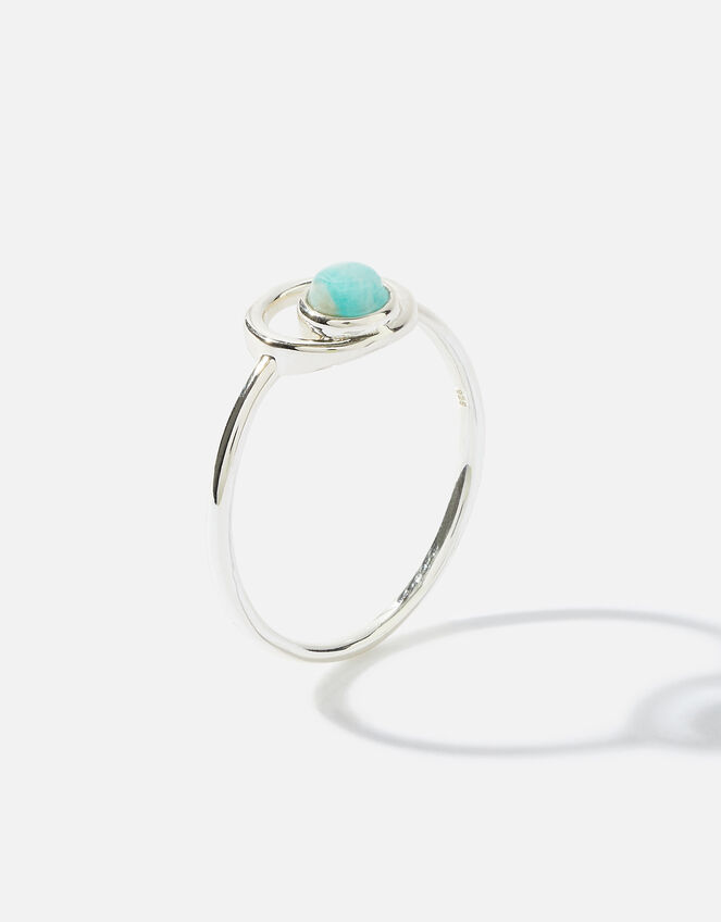 Recycled Sterling Silver Amazonite Circle Ring, Silver (ST SILVER), large