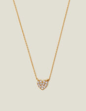 14ct Gold-Plated Diamante Heart Pendant Necklace, , large