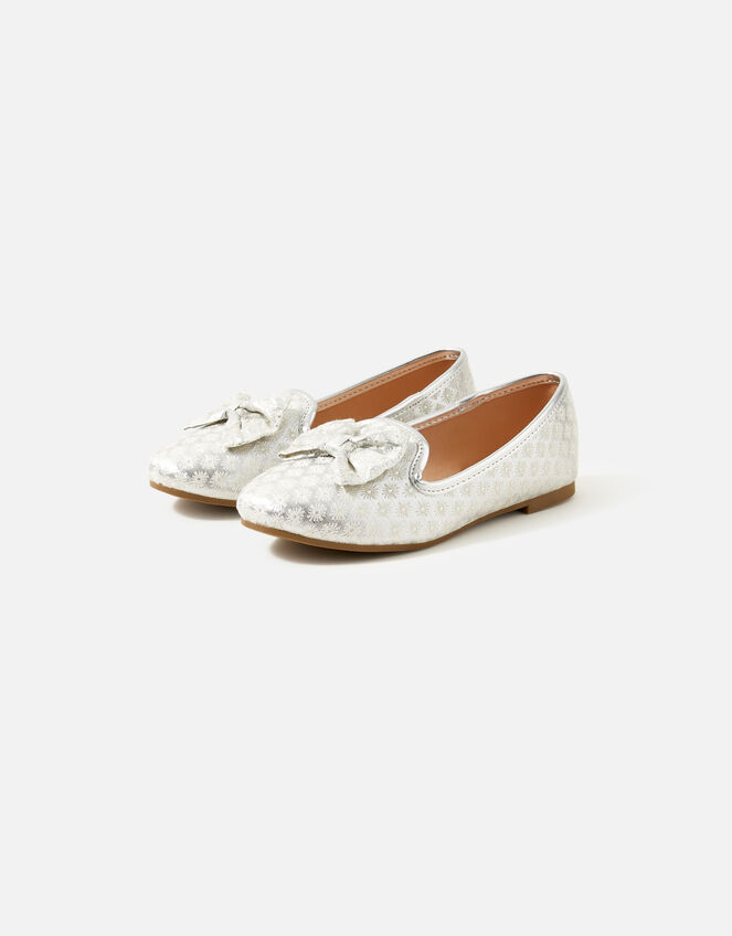 Girls Jacquard Bow Slipper Shoes, Ivory (IVORY), large