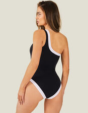 One-Shoulder Textured Swimsuit, Black (BLACK), large