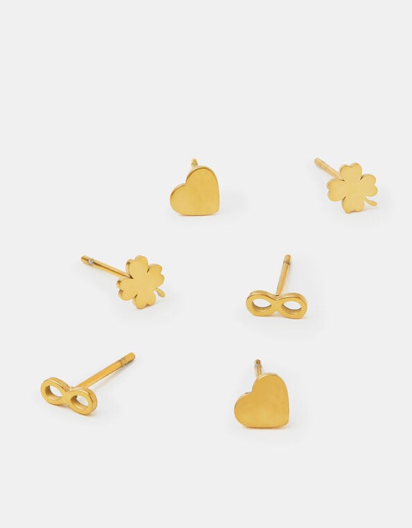 3-Pack Stainless Steel Charm Stud Earrings, , large