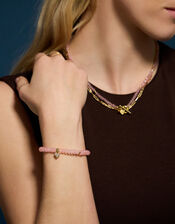 14ct Gold-Plated Healing Stone Bead Charm Bracelet, Pink (ROSE PINK), large
