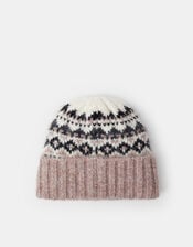 Embellished Fair Isle Beanie Hat, , large