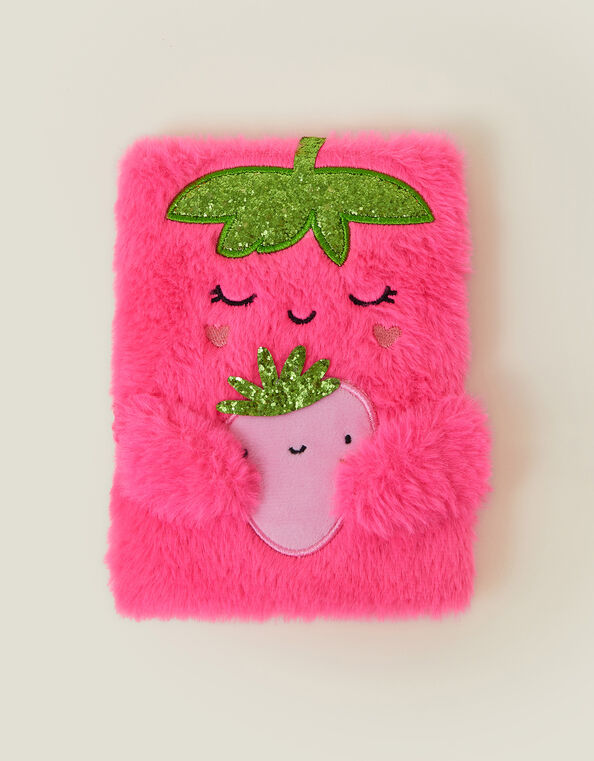 Girls Faux Fur Strawberry Notebook, , large