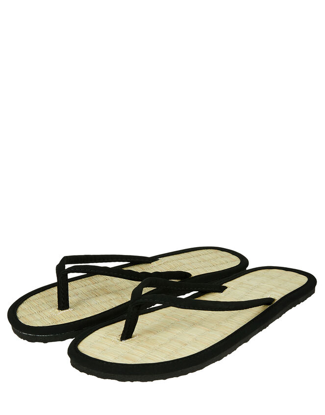 Plain Seagrass Flip Flops, Black (BLACK), large