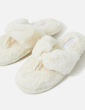 Faux Fur Toe Thong Slippers, Ivory (IVORY), large