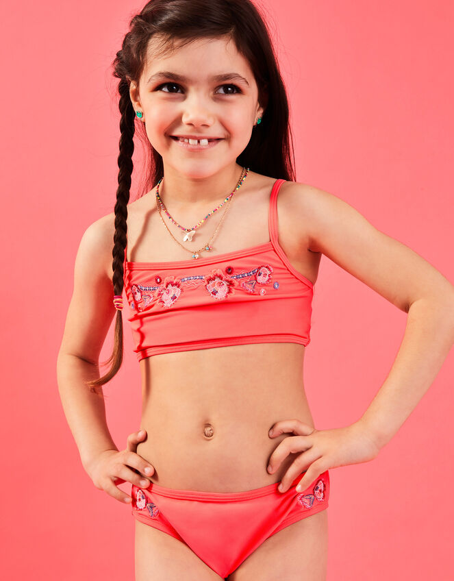 Girls Archive Embroidered Bikini, Orange (CORAL), large