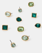 5-Pack Gem Stud Earrings Green, , large