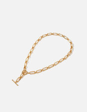 Gold-Plated Chunky Square Link Chain T-Bar Necklace, , large