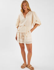 Puff Sleeve Embroidered Top, Natural (NATURAL), large