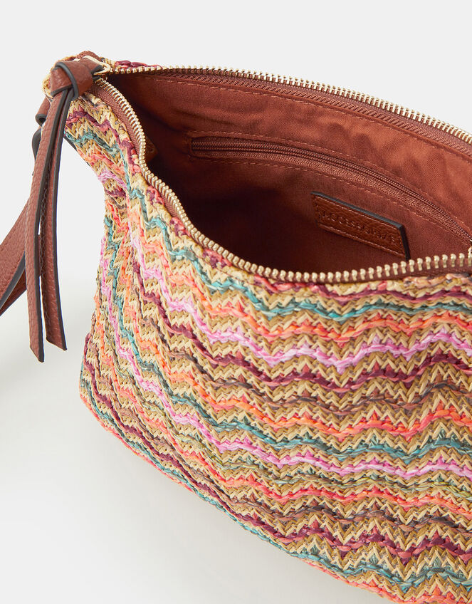 Stripe Raffia Crossbody Bag, , large