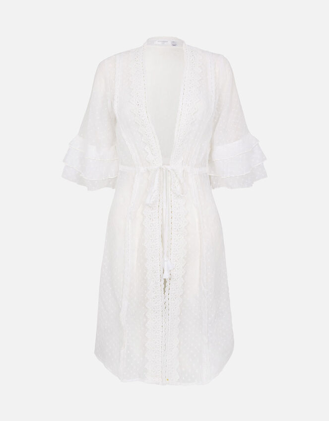 Dobby Tiered Sleeve Kaftan, White (WHITE), large
