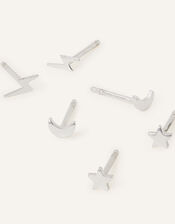 3-Pack Sterling Silver Celestial Stud Earrings, , large