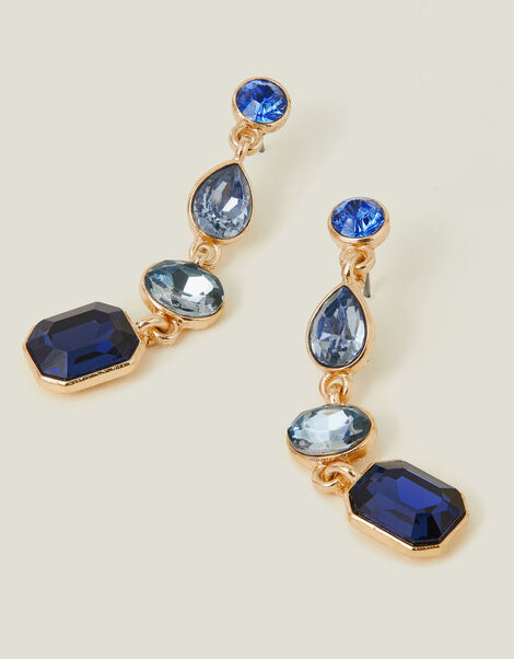Long Gemstone Drop Earrings Blue, , large