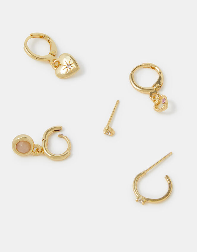 5-Pack 14ct Gold-Plated Rose Quartz Stud & Hoop Earrings, , large