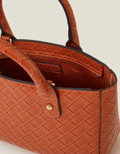 Mini Woven Faux Leather Handbag, Orange (ORANGE), large