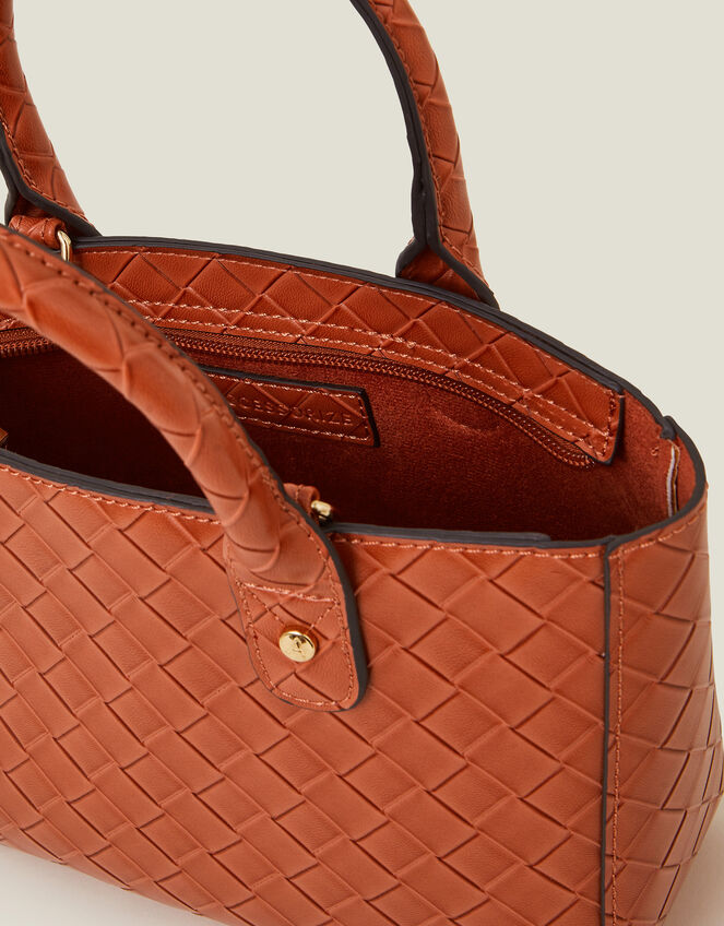 Mini Woven Faux Leather Handbag, Orange (ORANGE), large