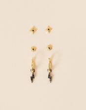 14ct Gold-Plated Rhodium Earrings Set of Three, , large