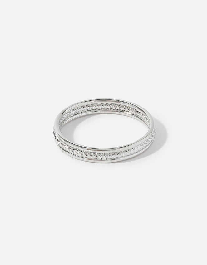 Platinum-Plated Rope Band Ring, Silver (SILVER), large